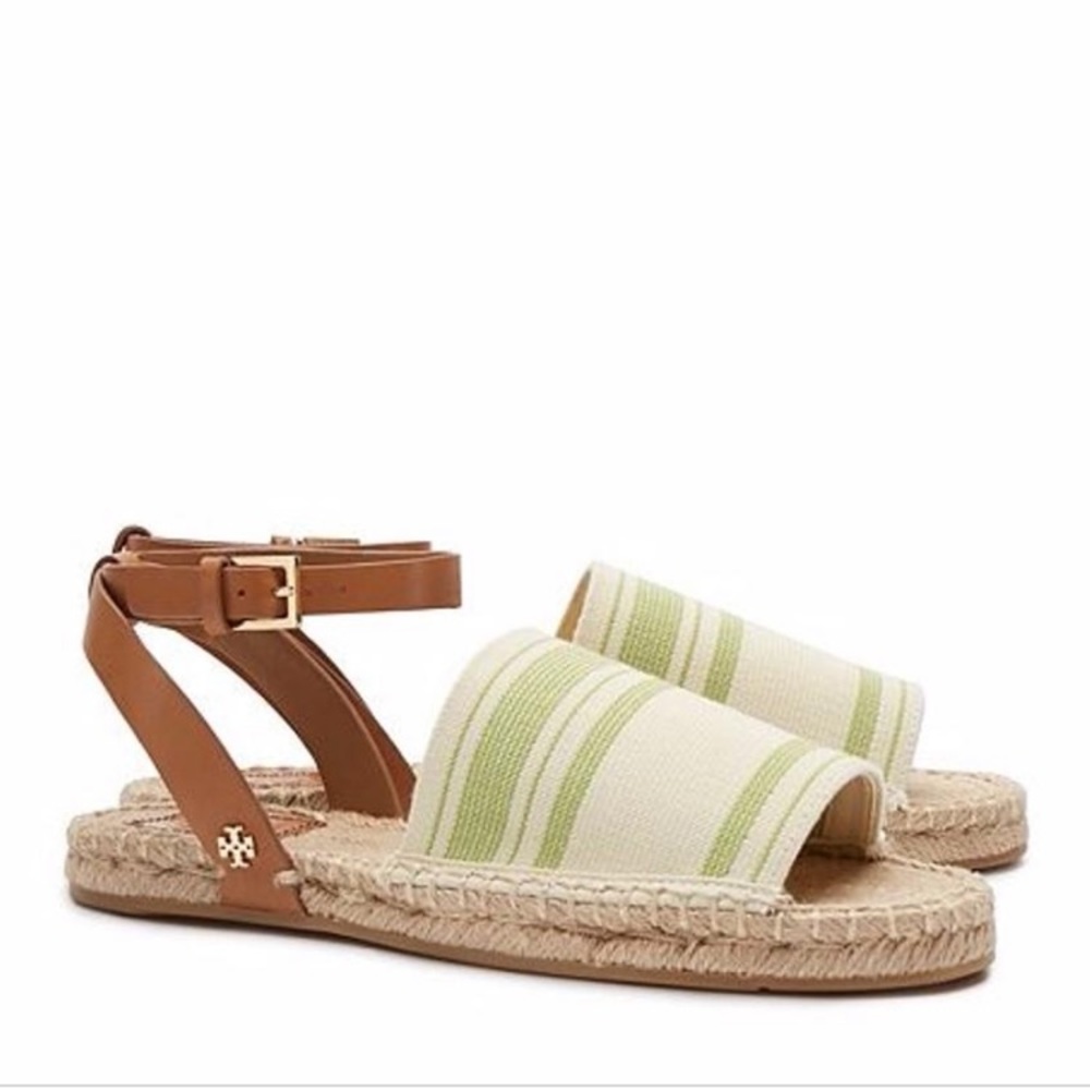 Tory Burch Canvas Olive Striped Espadrille Sandals